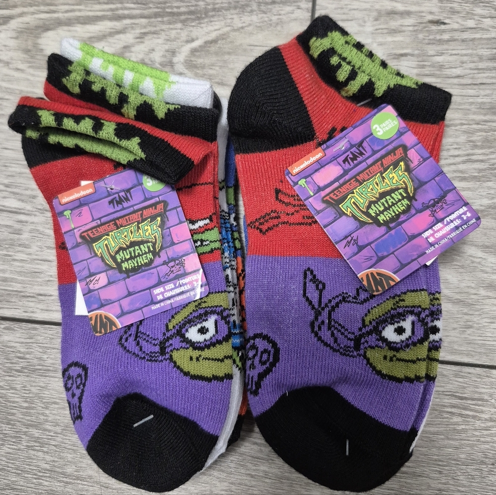 2 New Teenage Mutant Ninja Turtles 3pairs Kids Ankle Socks. Shoe Size 3-6